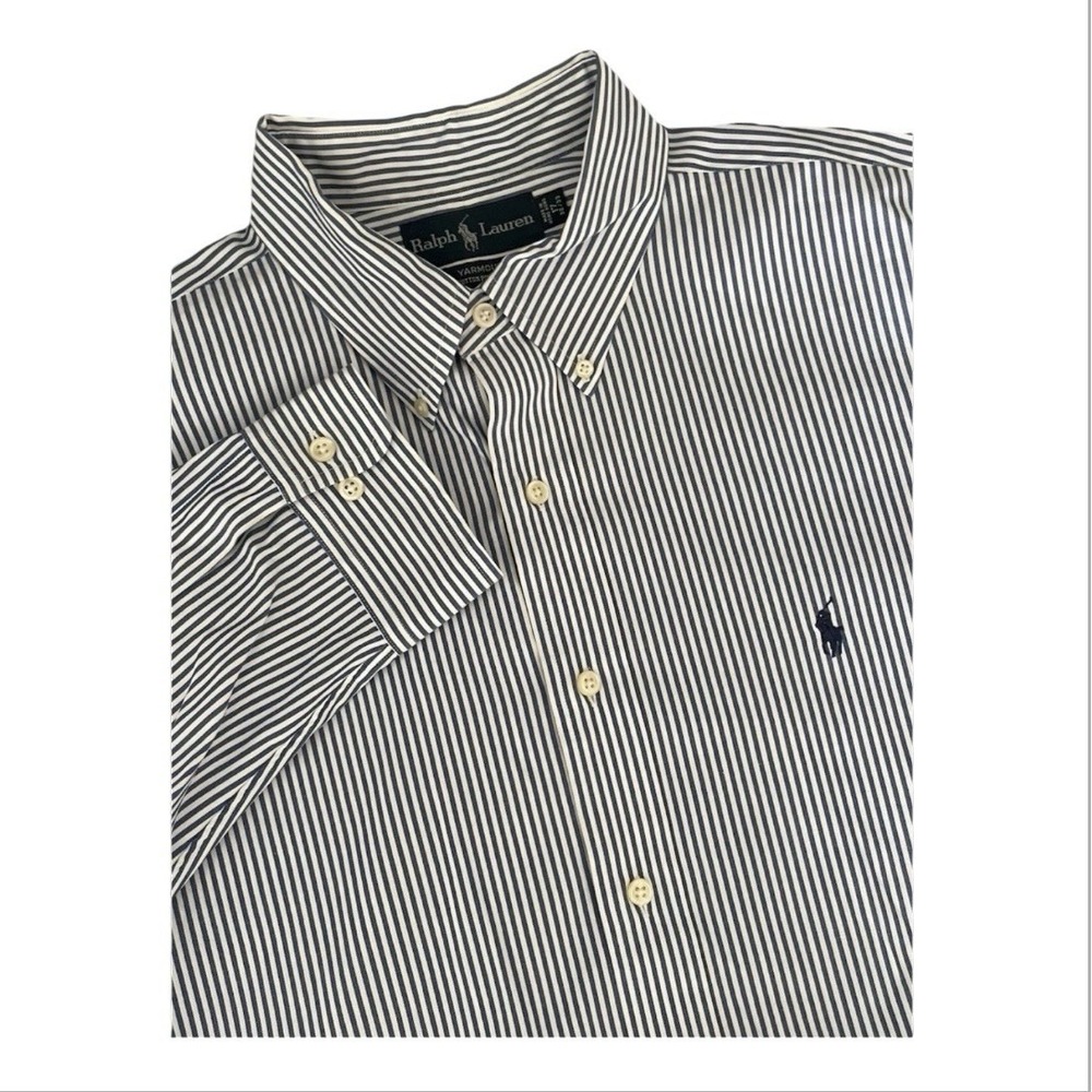Ralph Lauren Yarmouth Mens 17 32/33 Blue White Striped Pinpoint Oxford Shirt